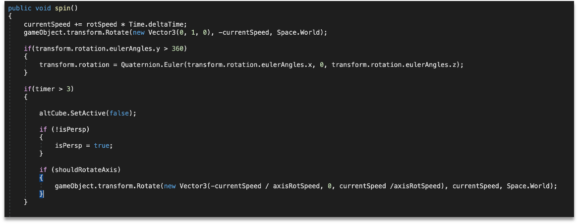 C# Code, spins a cube in three dimensions